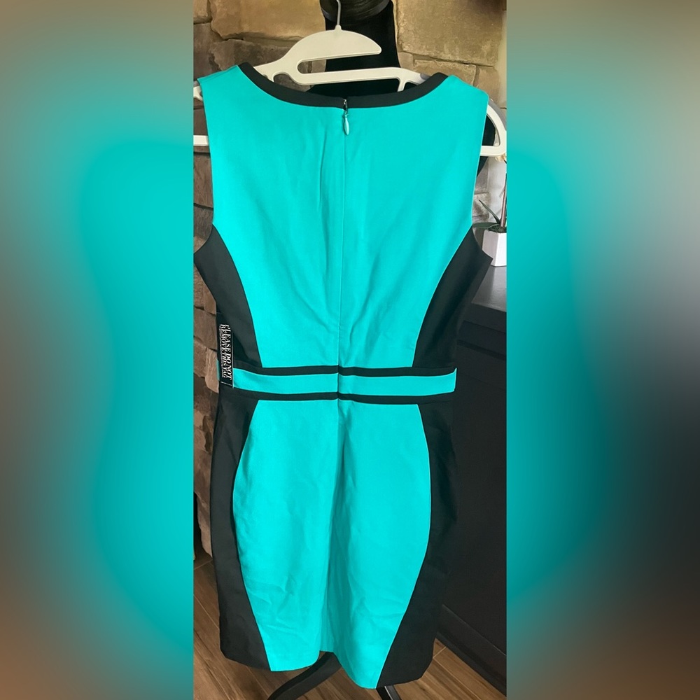 New York Co. 7th Avenue Women’s Size 0 Sheath Dress Teal/Black Lined Sleeveless - Picture 2 of 4